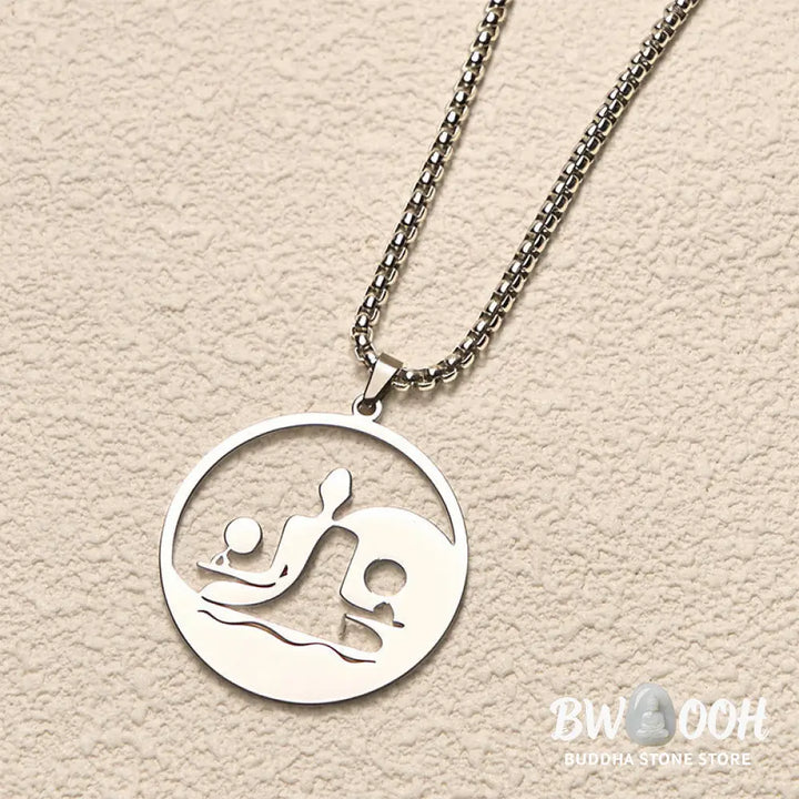 Buddha Stones Yin Yang Buddha Figure Hollow Design Stainless Steel Balance Necklace Pendant - BWOOOH - Necklaces &amp;