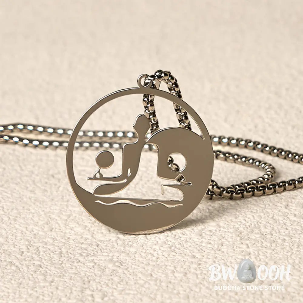 Buddha Stones Yin Yang Buddha Figure Hollow Design Stainless Steel Balance Necklace Pendant - BWOOOH - Necklaces &amp;