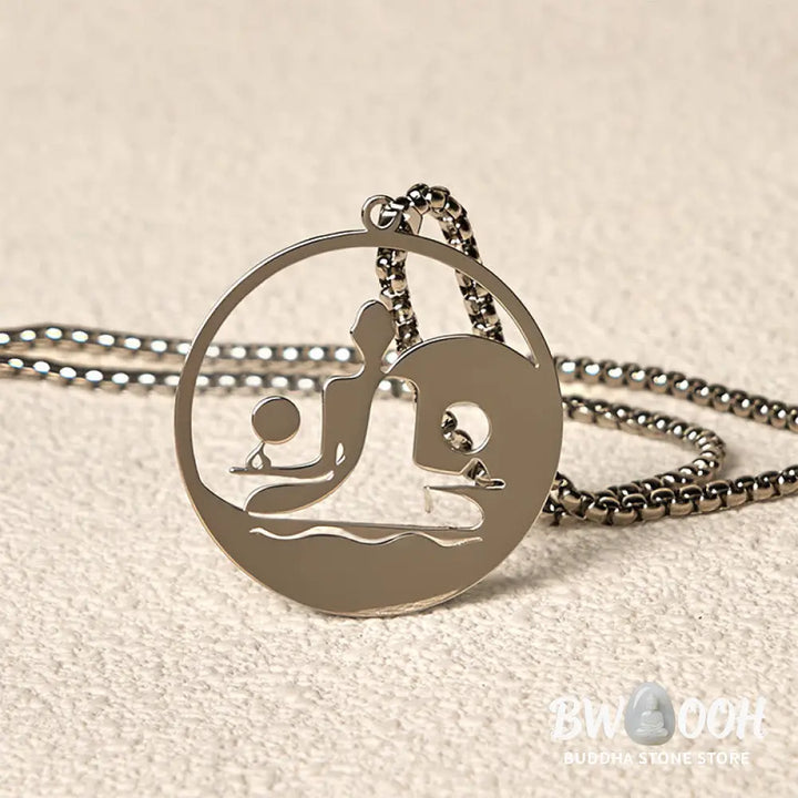 Buddha Stones Yin Yang Buddha Figure Hollow Design Stainless Steel Balance Necklace Pendant - BWOOOH - Necklaces &amp;