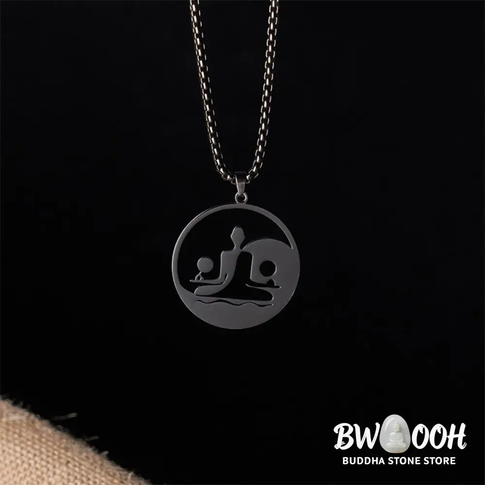 Buddha Stones Yin Yang Buddha Figure Hollow Design Stainless Steel Balance Necklace Pendant - BWOOOH - Necklaces &amp;