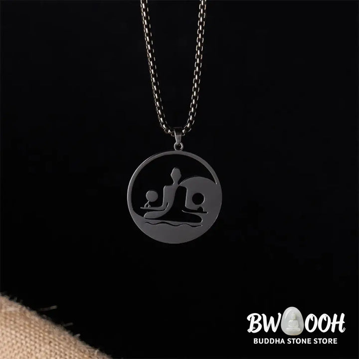 Buddha Stones Yin Yang Buddha Figure Hollow Design Stainless Steel Balance Necklace Pendant - BWOOOH - Necklaces &amp;