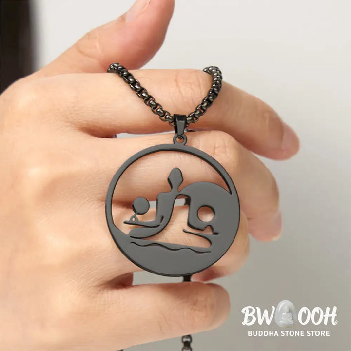 Buddha Stones Yin Yang Buddha Figure Hollow Design Stainless Steel Balance Necklace Pendant - BWOOOH - Necklaces &amp;
