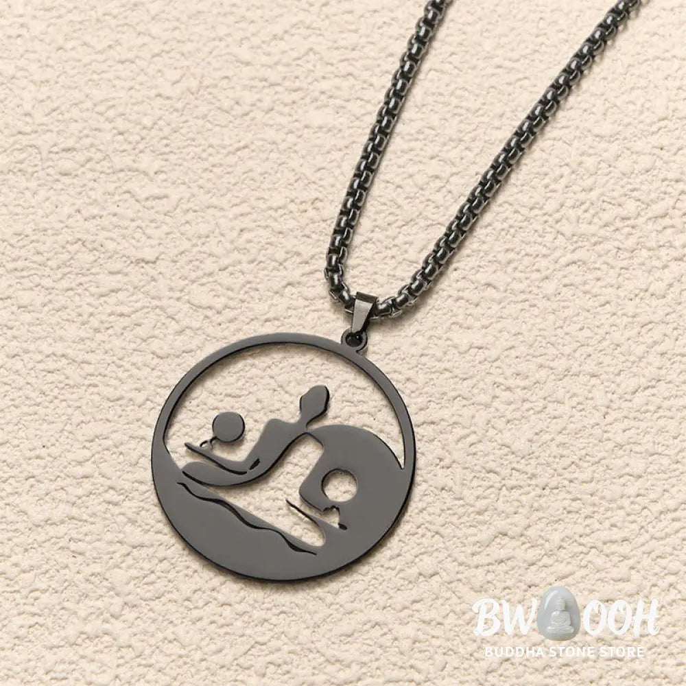 Buddha Stones Yin Yang Buddha Figure Hollow Design Stainless Steel Balance Necklace Pendant - BWOOOH - Necklaces &amp;