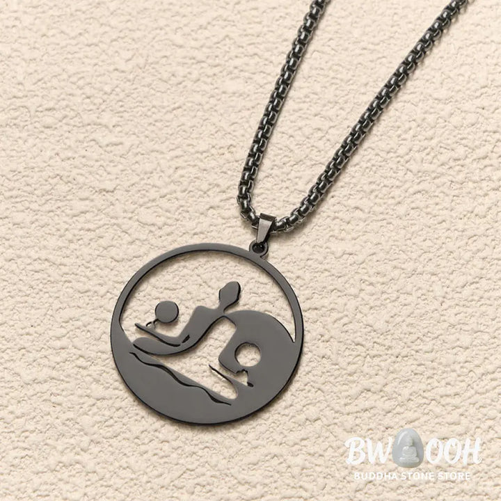 Buddha Stones Yin Yang Buddha Figure Hollow Design Stainless Steel Balance Necklace Pendant - BWOOOH - Necklaces &amp;