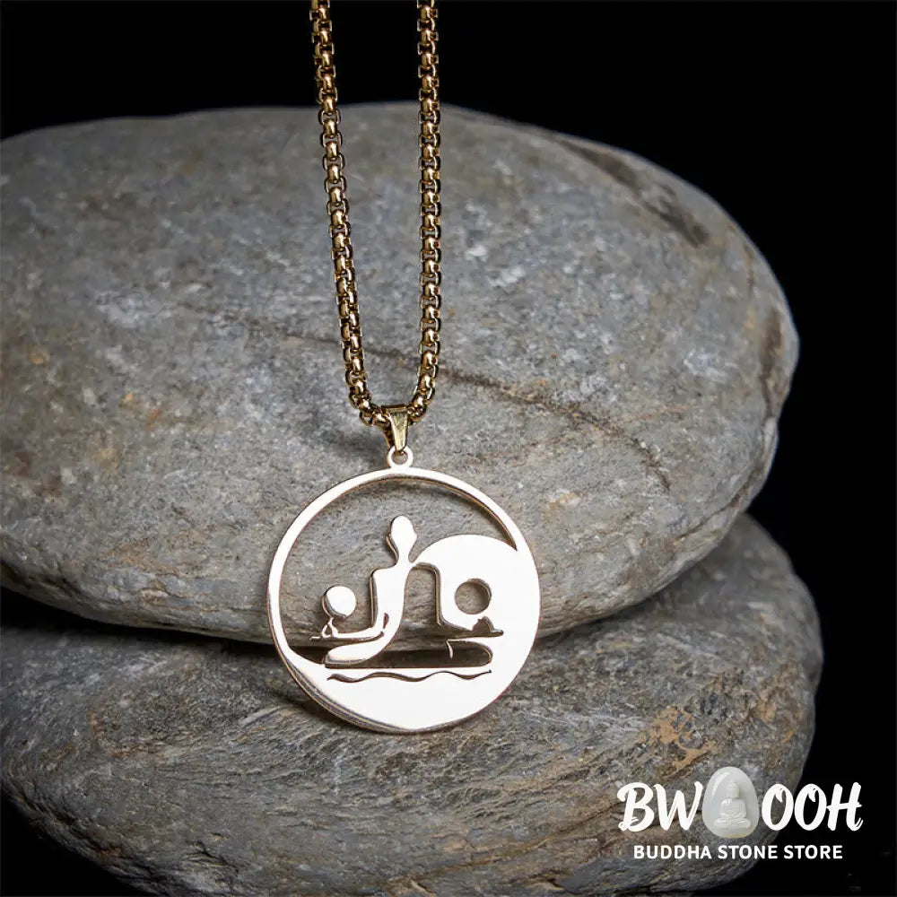 Buddha Stones Yin Yang Buddha Figure Hollow Design Stainless Steel Balance Necklace Pendant - BWOOOH - Necklaces &amp;