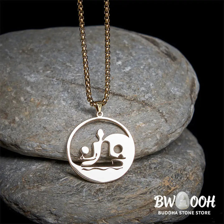 Buddha Stones Yin Yang Buddha Figure Hollow Design Stainless Steel Balance Necklace Pendant - BWOOOH - Necklaces &amp;