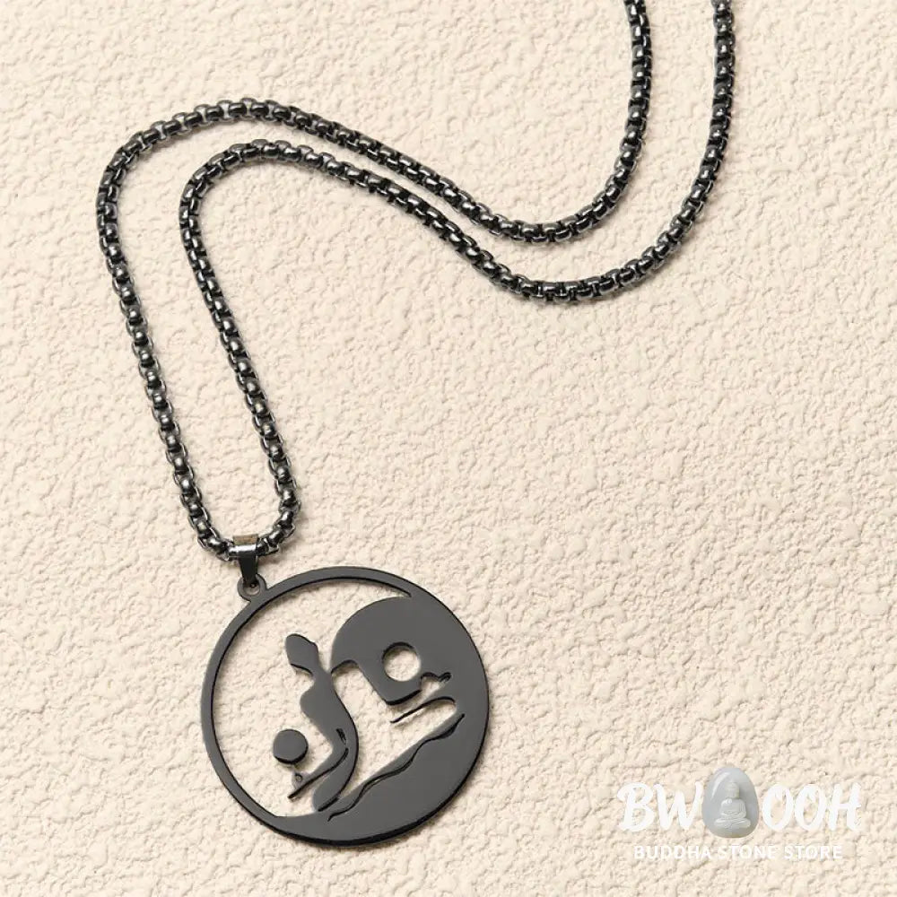 Buddha Stones Yin Yang Buddha Figure Hollow Design Stainless Steel Balance Necklace Pendant - BWOOOH - Necklaces &amp;