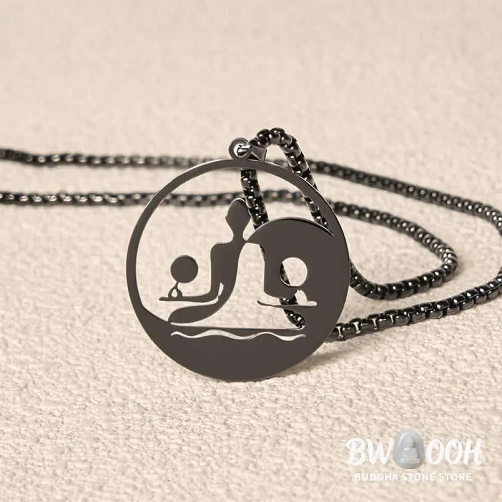 Buddha Stones Yin Yang Buddha Figure Hollow Design Stainless Steel Balance Necklace Pendant - BWOOOH - Necklaces &amp;