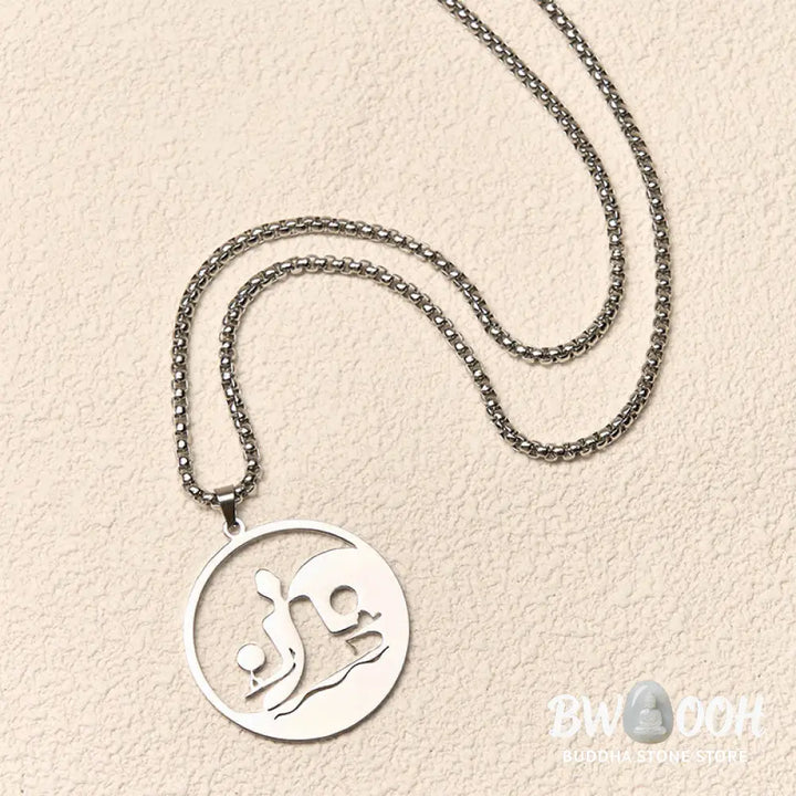 Buddha Stones Yin Yang Buddha Figure Hollow Design Stainless Steel Balance Necklace Pendant - BWOOOH - Necklaces &amp;