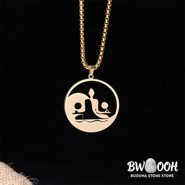 Buddha Stones Yin Yang Buddha Figure Hollow Design Stainless Steel Balance Necklace Pendant - BWOOOH - Necklaces &amp;