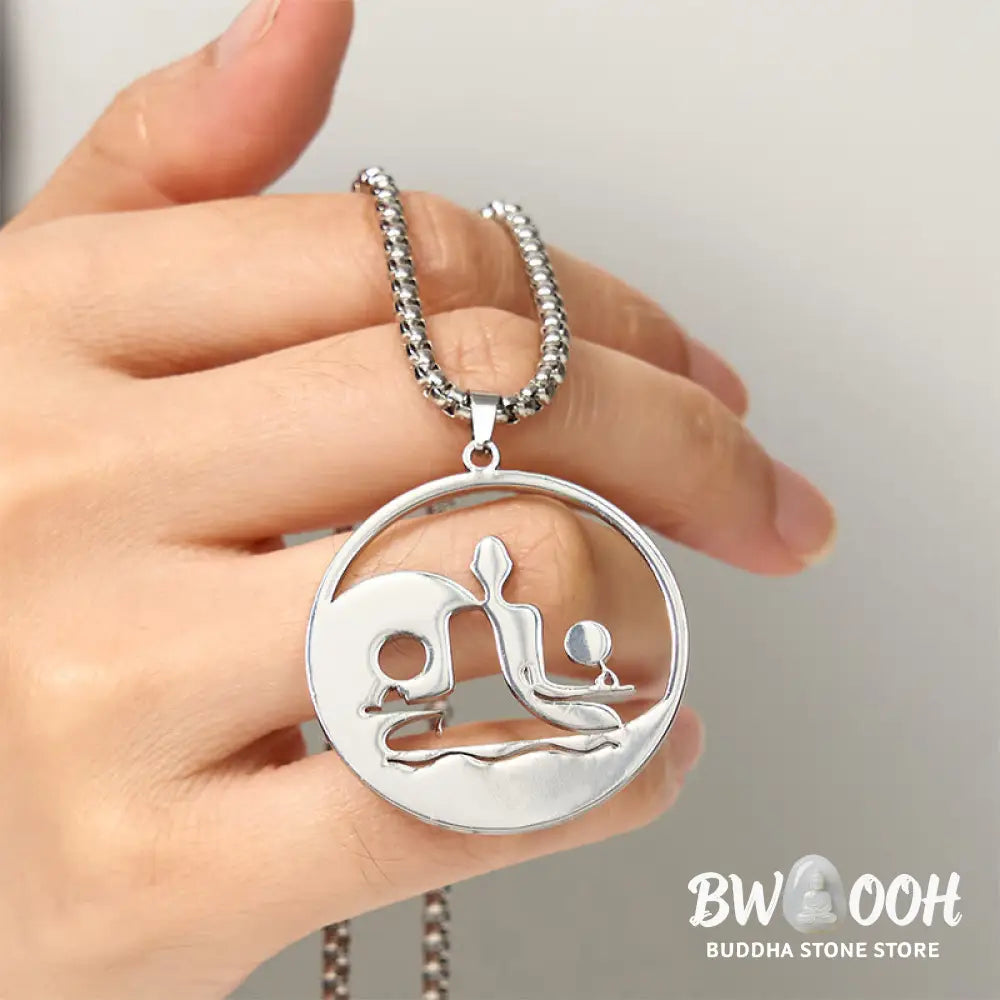 Buddha Stones Yin Yang Buddha Figure Hollow Design Stainless Steel Balance Necklace Pendant - BWOOOH - Necklaces &amp;