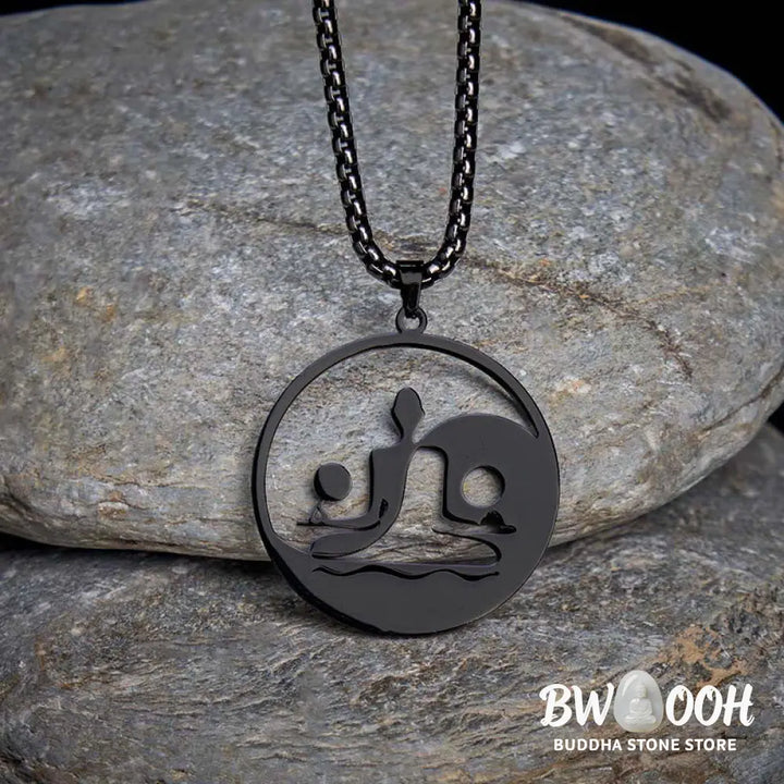 Buddha Stones Yin Yang Buddha Figure Hollow Design Stainless Steel Balance Necklace Pendant - BWOOOH - Necklaces &amp;