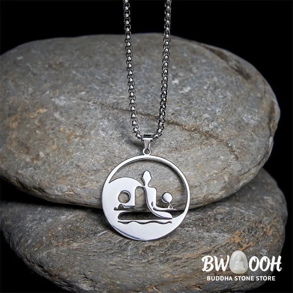 Buddha Stones Yin Yang Buddha Figure Hollow Design Stainless Steel Balance Necklace Pendant - BWOOOH - Necklaces &amp;