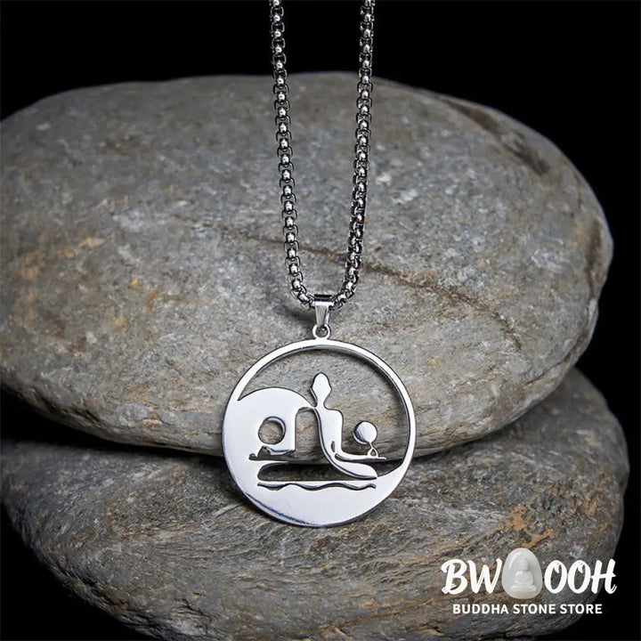 Buddha Stones Yin Yang Buddha Figure Hollow Design Stainless Steel Balance Necklace Pendant - BWOOOH - Necklaces &amp;