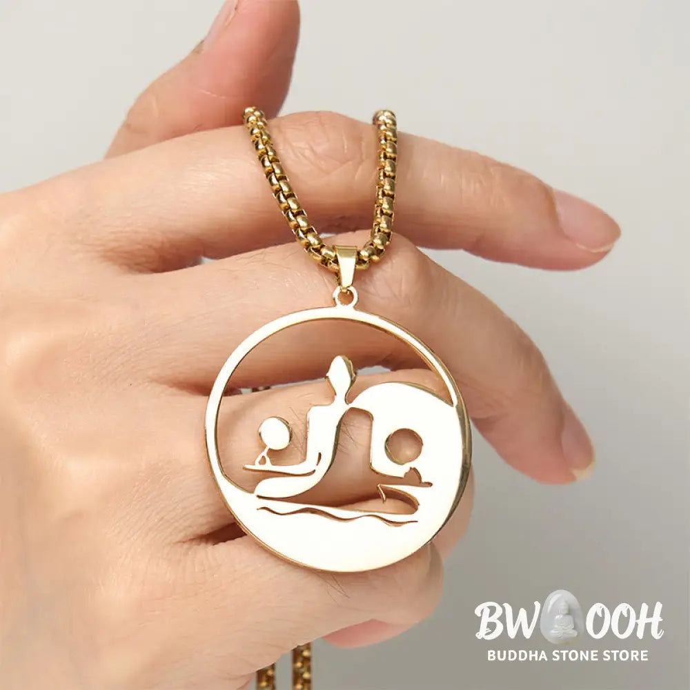 Buddha Stones Yin Yang Buddha Figure Hollow Design Stainless Steel Balance Necklace Pendant - BWOOOH - Necklaces &amp;