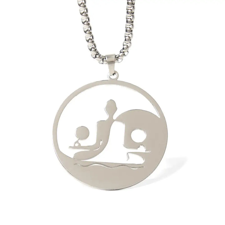 Buddha Stones Yin Yang Buddha Figure Hollow Design Stainless Steel Balance Necklace Pendant - BWOOOH - Silver