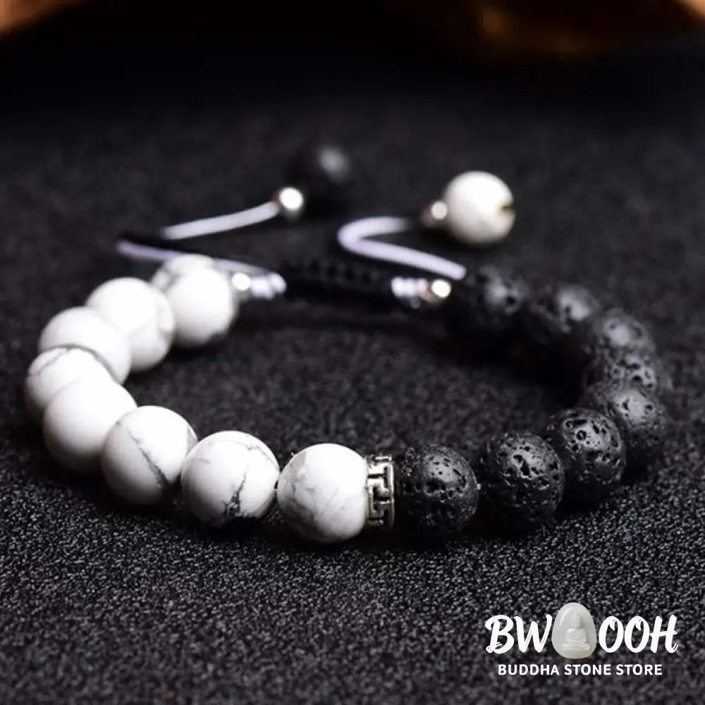 Buddha Stones Yin Yang Lava Stone Protection Bracelet - BWOOOH - Bracelet