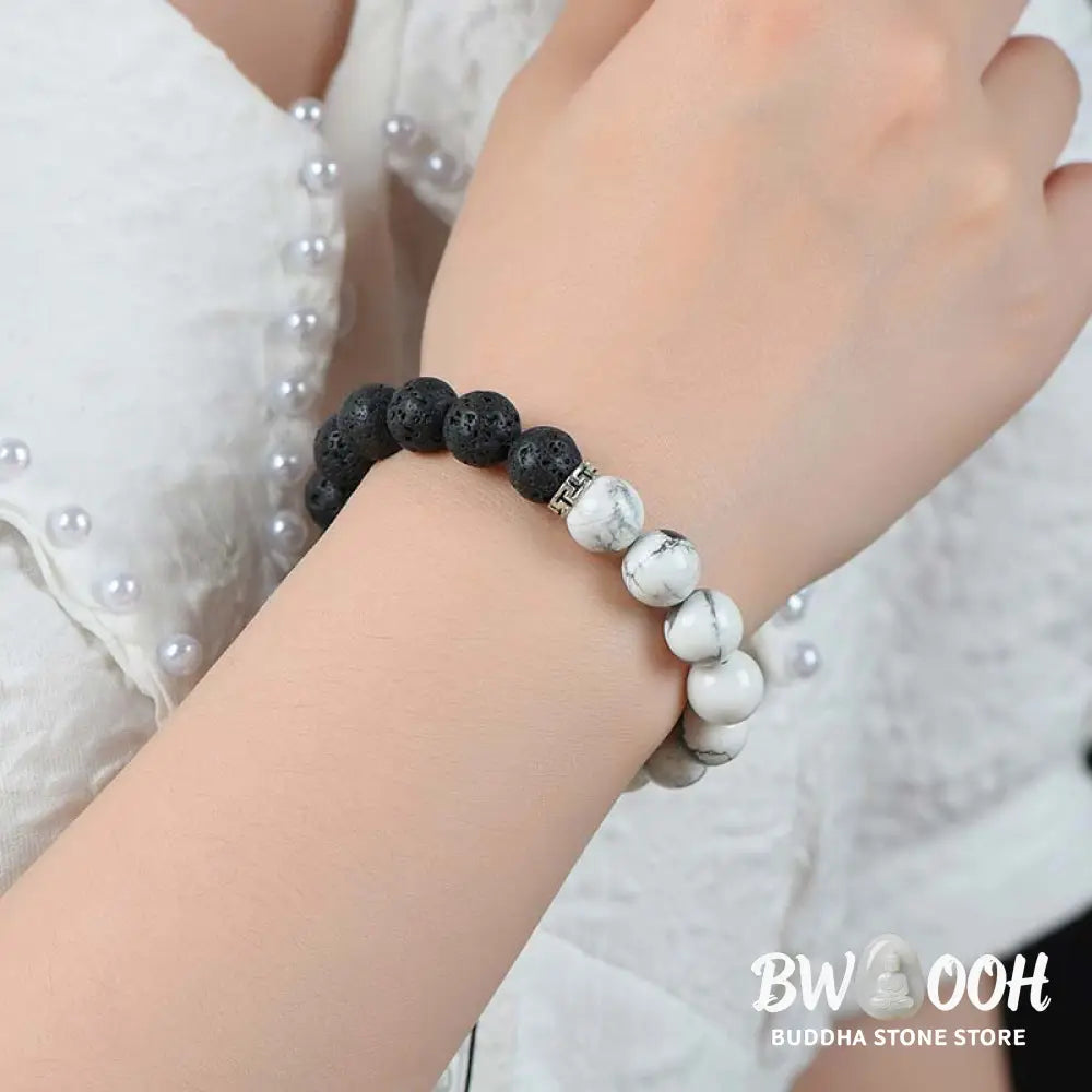 Buddha Stones Yin Yang Lava Stone Protection Bracelet - BWOOOH - Bracelet