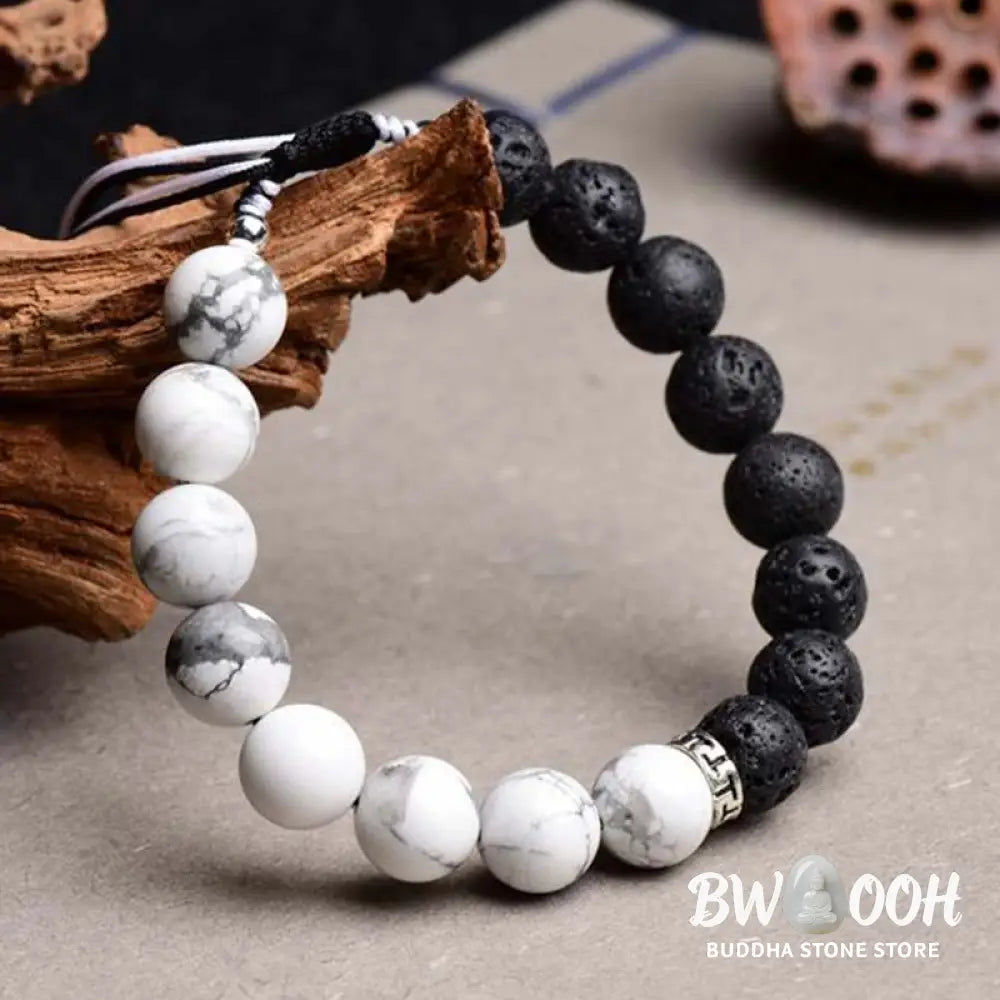 Buddha Stones Yin Yang Lava Stone Protection Bracelet - BWOOOH - Bracelet