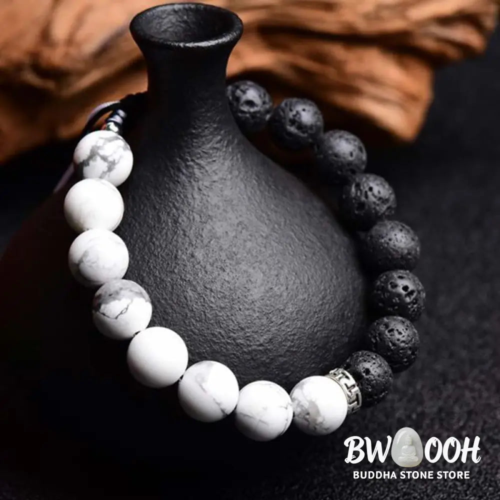 Buddha Stones Yin Yang Lava Stone Protection Bracelet - BWOOOH - Bracelet