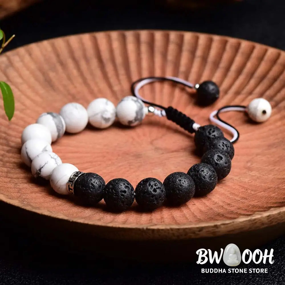 Buddha Stones Yin Yang Lava Stone Protection Bracelet - BWOOOH - Bracelet