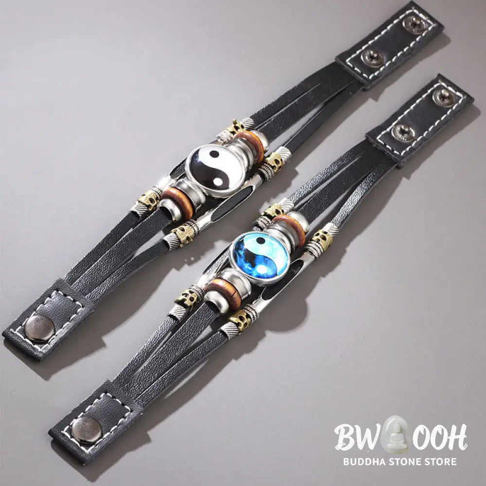 BWOOOH Yin Yang Leather Balance Bracelet | natural stone spiritual bracelet for healing and mindful living