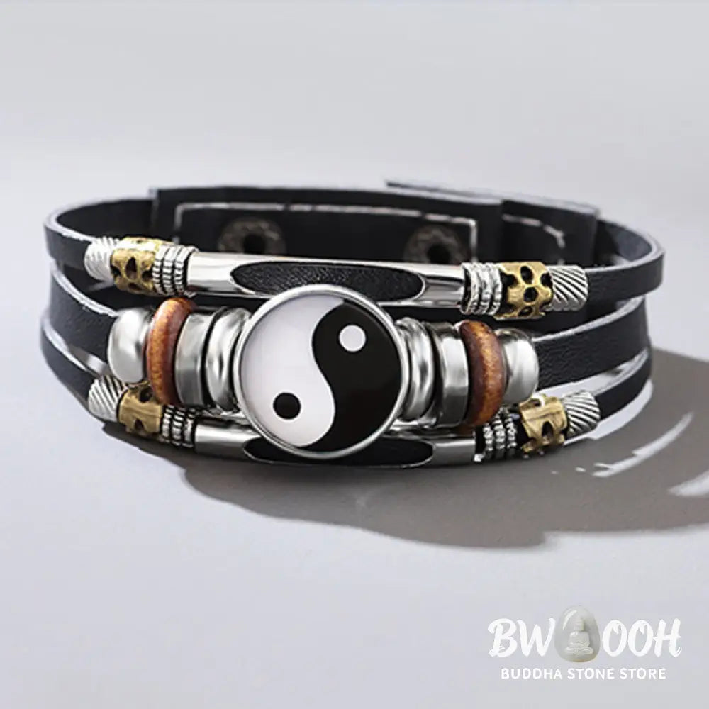 BWOOOH Yin Yang Leather Balance Bracelet | natural stone spiritual bracelet for healing and mindful living