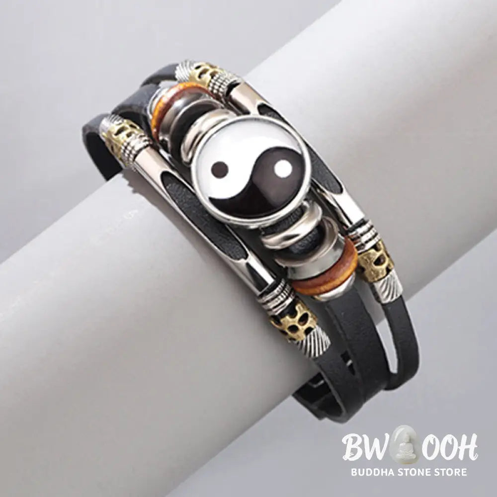BWOOOH Yin Yang Leather Balance Bracelet | natural stone spiritual bracelet for healing and mindful living