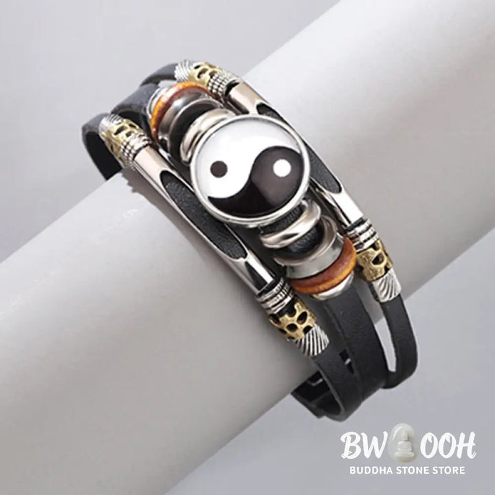 BWOOOH Yin Yang Leather Balance Bracelet | natural stone spiritual bracelet for healing and mindful living
