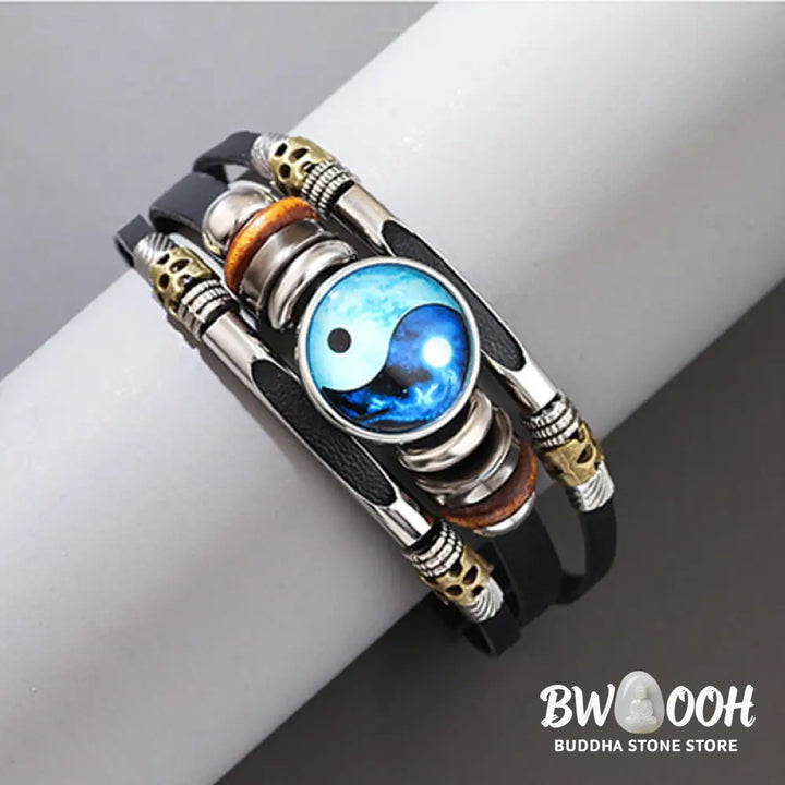 BWOOOH Yin Yang Leather Balance Bracelet | natural stone spiritual bracelet for healing and mindful living
