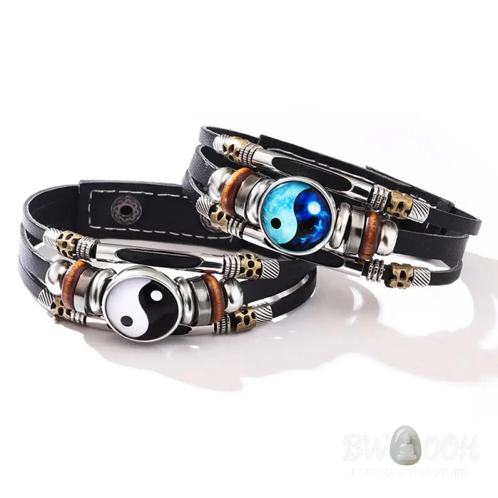 BWOOOH Yin Yang Leather Balance Bracelet | natural stone spiritual bracelet for healing and mindful living