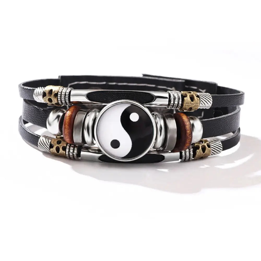 BWOOOH Yin Yang Leather Balance Bracelet | natural stone spiritual bracelet for healing and mindful living