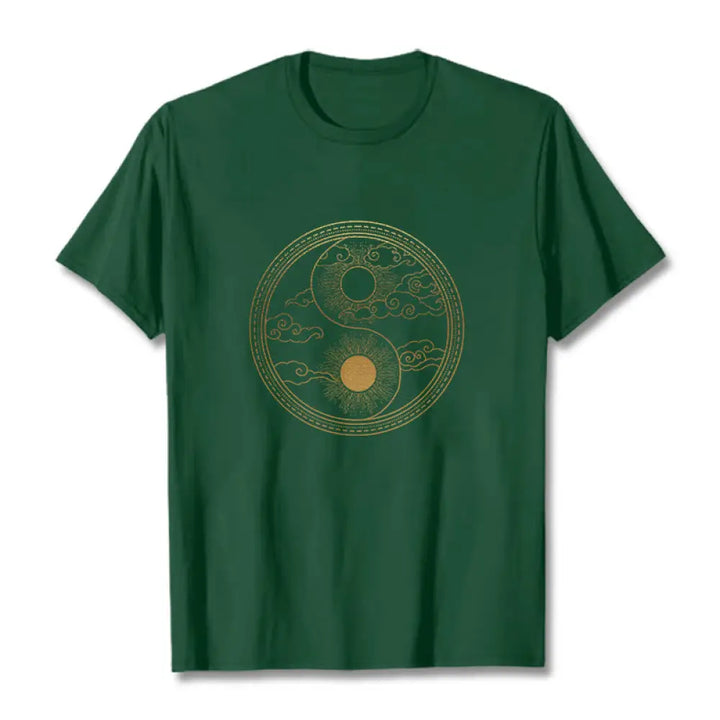 Buddha Stones Yin Yang Sun Auspicious Clouds Tee T-shirt - ForestGreen / S - T-Shirts