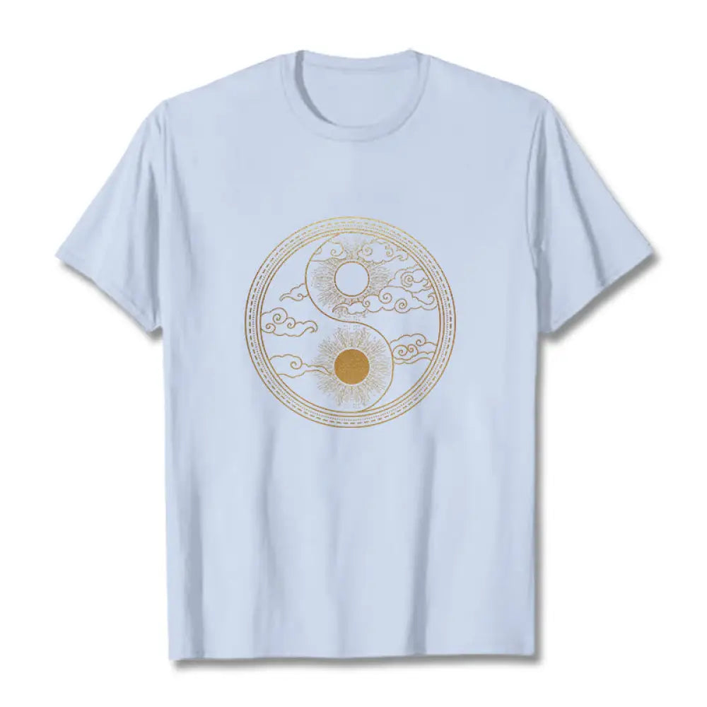 Buddha Stones Yin Yang Sun Auspicious Clouds Tee T-shirt - LightCyan / S - T-Shirts