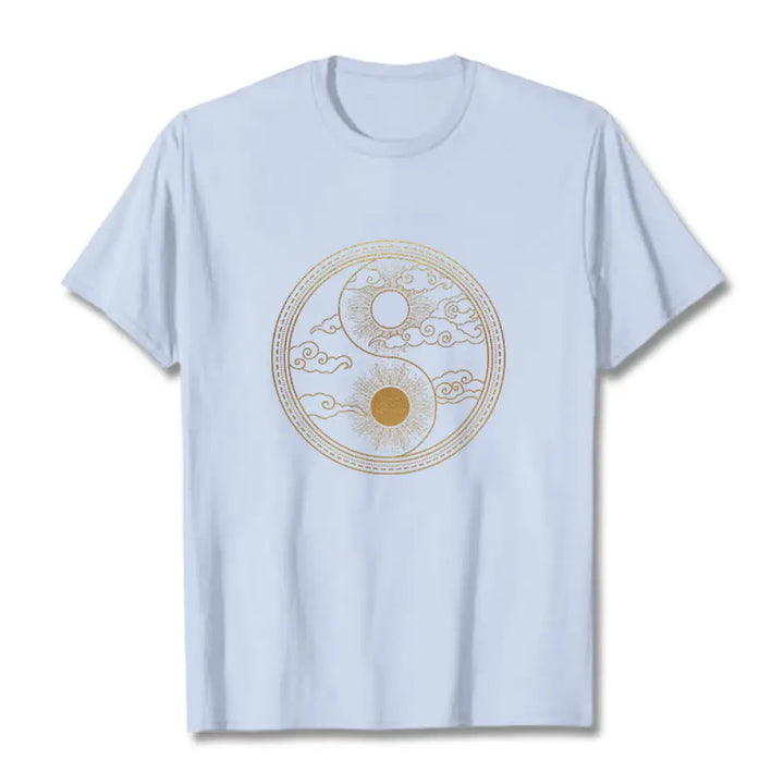 Buddha Stones Yin Yang Sun Auspicious Clouds Tee T-shirt - LightCyan / S - T-Shirts