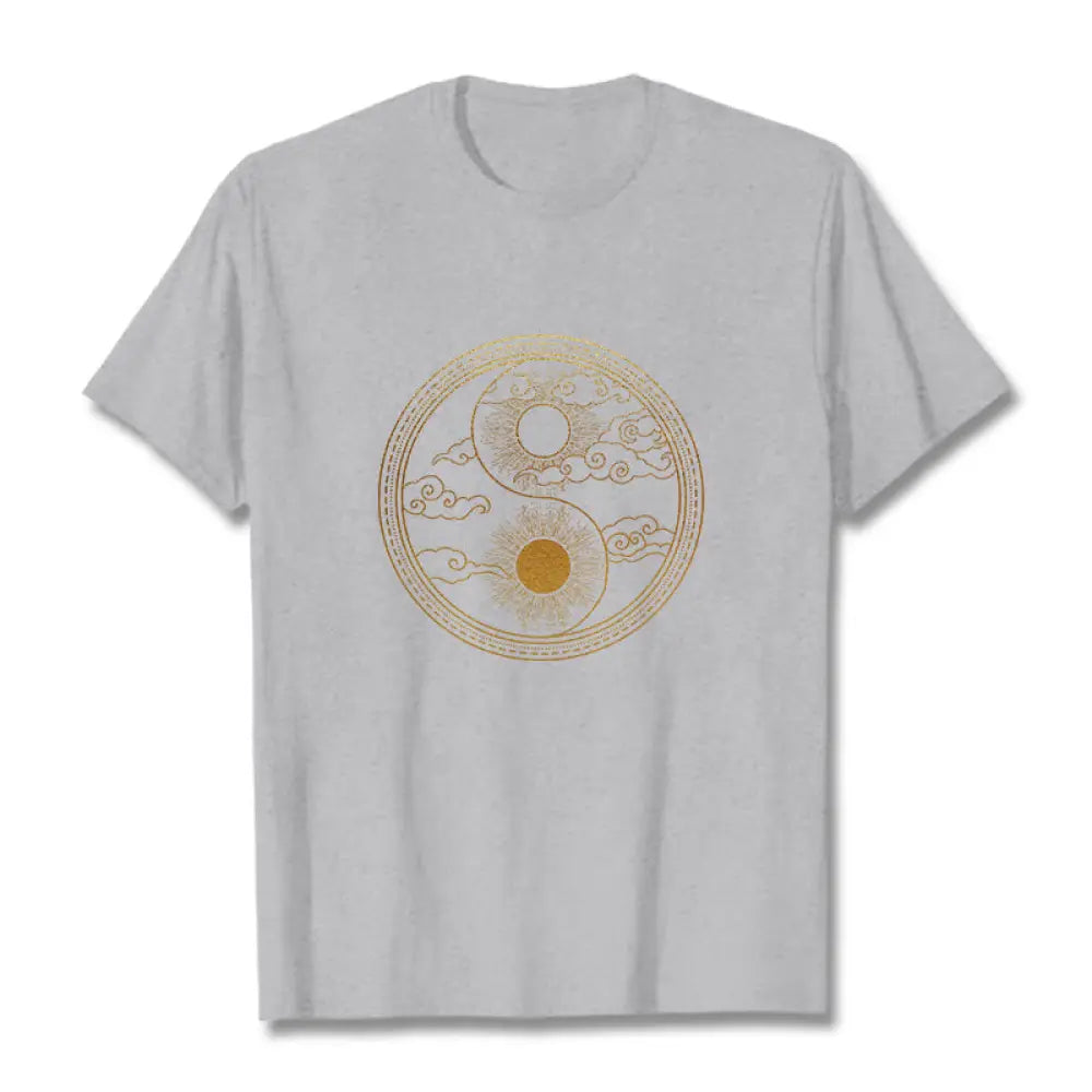 Buddha Stones Yin Yang Sun Auspicious Clouds Tee T-shirt - LightGrey / S - T-Shirts