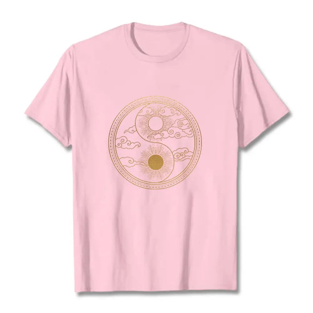 Buddha Stones Yin Yang Sun Auspicious Clouds Tee T-shirt - LightPink / S - T-Shirts