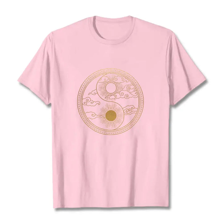 Buddha Stones Yin Yang Sun Auspicious Clouds Tee T-shirt - LightPink / S - T-Shirts