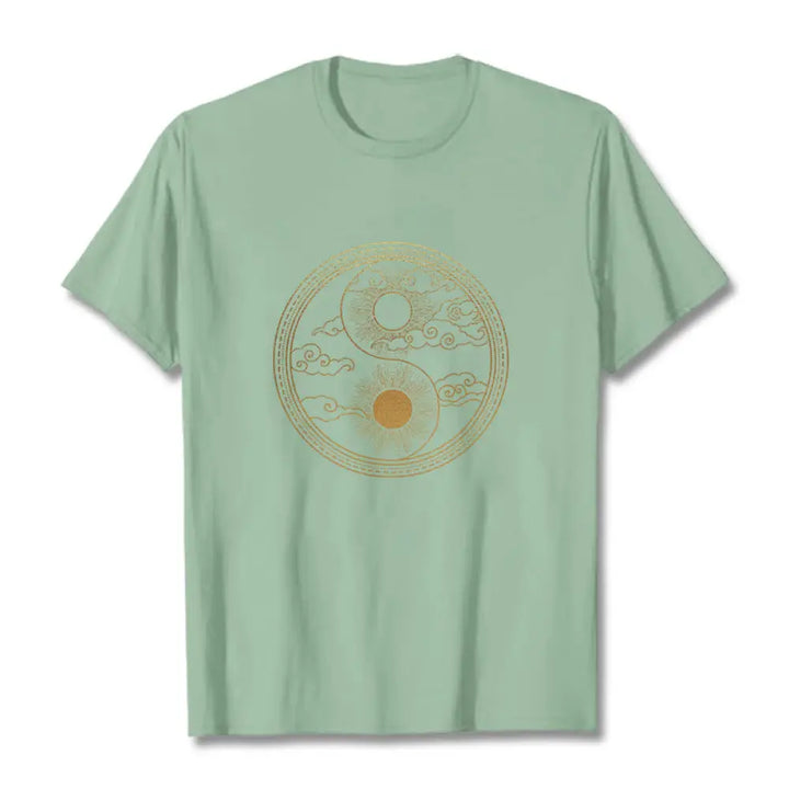 Buddha Stones Yin Yang Sun Auspicious Clouds Tee T-shirt - PaleGreen / S - T-Shirts