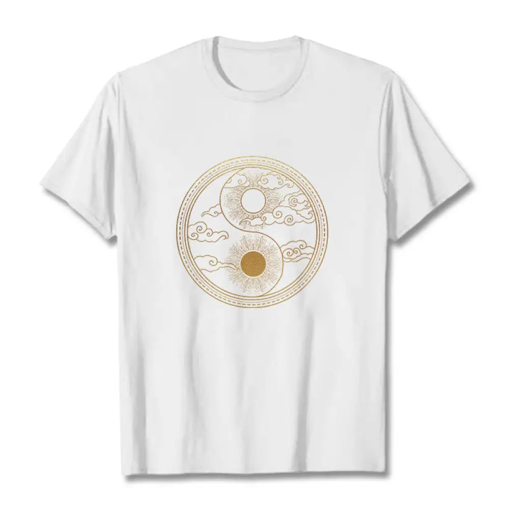 Buddha Stones Yin Yang Sun Auspicious Clouds Tee T-shirt - White / S - T-Shirts