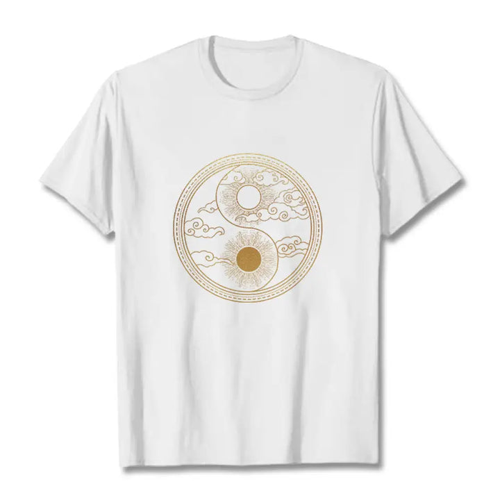 Buddha Stones Yin Yang Sun Auspicious Clouds Tee T-shirt - White / S - T-Shirts