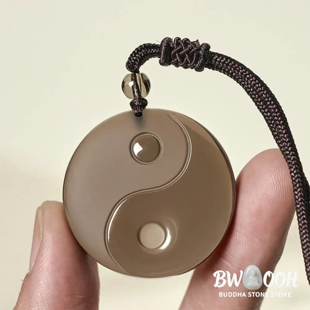 Buddha Stones Yin Yang Symbol Ice Obsidian Positive Necklace Pendant - BWOOOH - Ice Obsidian(Diameter: 36mm)