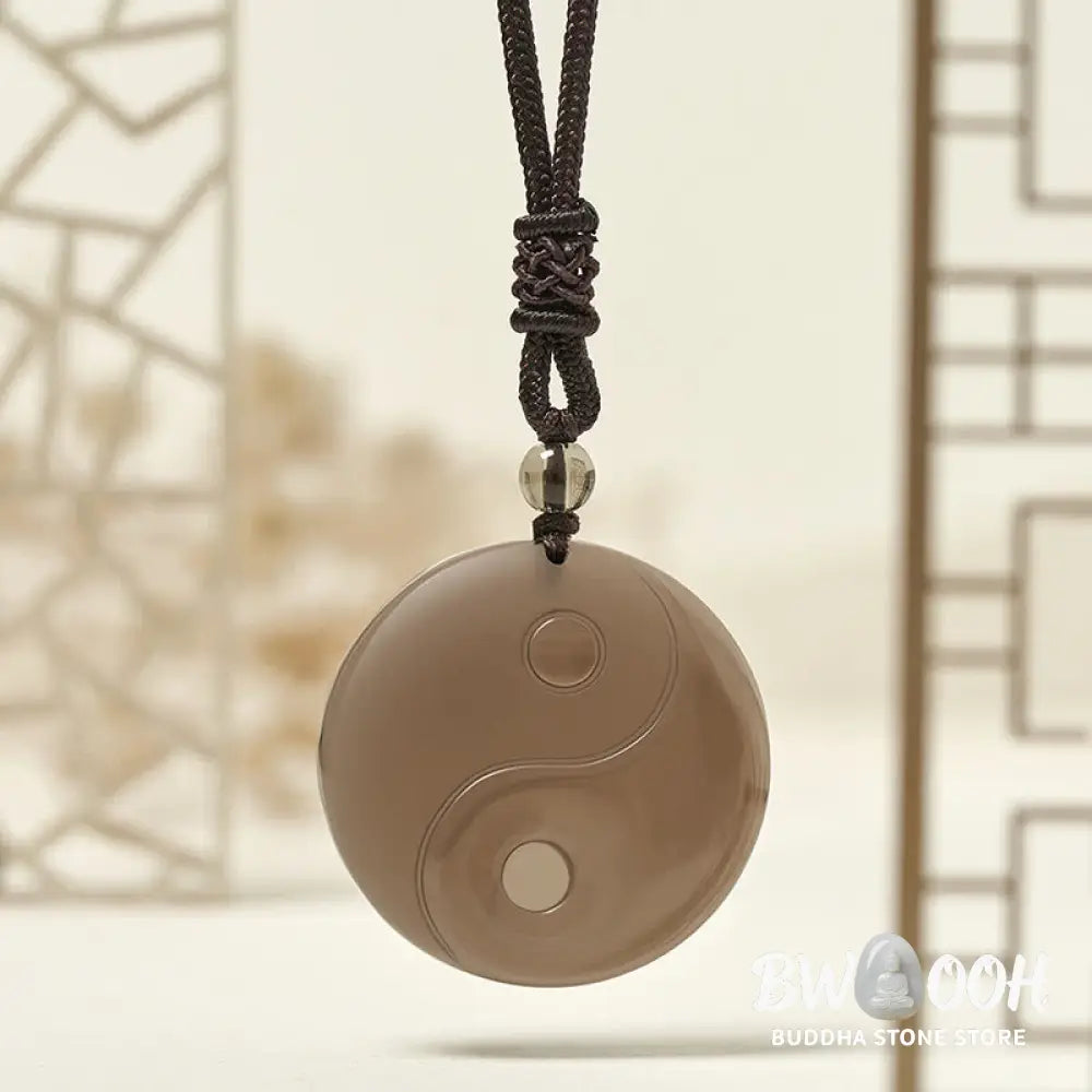 Buddha Stones Yin Yang Symbol Ice Obsidian Positive Necklace Pendant - BWOOOH - Ice Obsidian(Diameter: 36mm)
