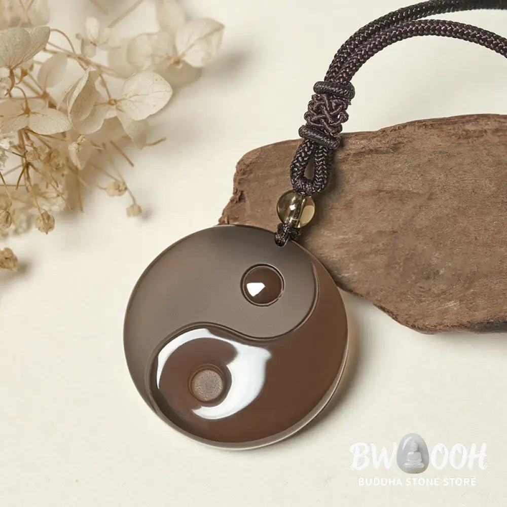 Buddha Stones Yin Yang Symbol Ice Obsidian Positive Necklace Pendant - BWOOOH - Ice Obsidian(Diameter: 36mm)