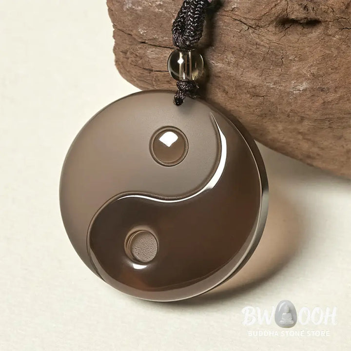 Buddha Stones Yin Yang Symbol Ice Obsidian Positive Necklace Pendant - BWOOOH - Ice Obsidian(Diameter: 36mm)