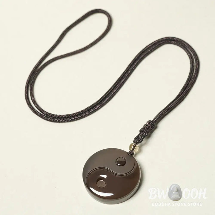 Buddha Stones Yin Yang Symbol Ice Obsidian Positive Necklace Pendant - BWOOOH - Ice Obsidian(Diameter: 36mm)
