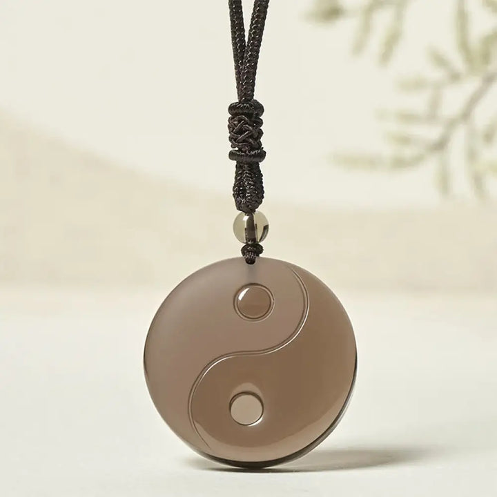 Buddha Stones Yin Yang Symbol Ice Obsidian Positive Necklace Pendant - BWOOOH - Ice Obsidian(Diameter: 36mm)
