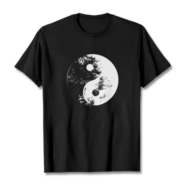 Buddha Stones Yin Yang Tai Chi Pattern Cotton Tee T-shirt - Black / S - T-Shirts