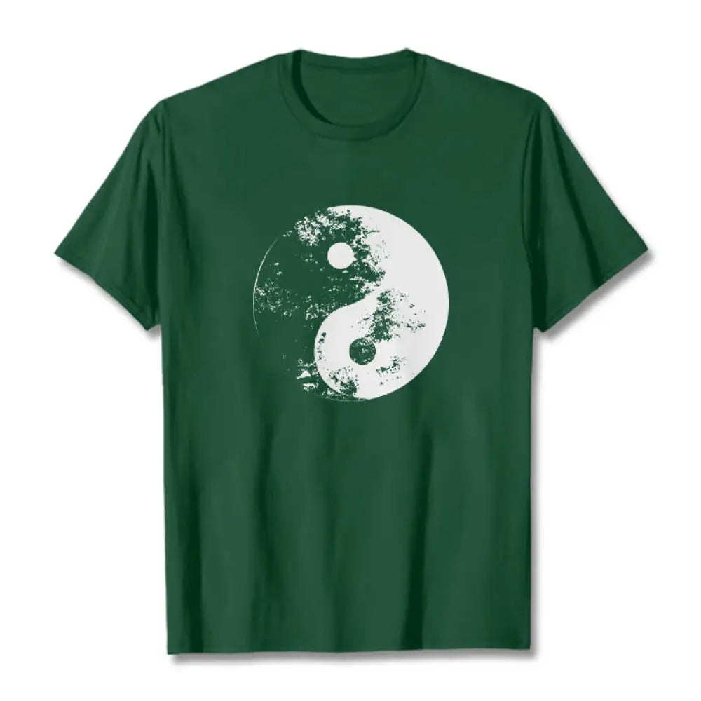 Buddha Stones Yin Yang Tai Chi Pattern Cotton Tee T-shirt - ForestGreen / S - T-Shirts