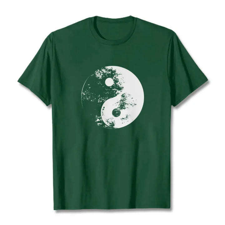 Buddha Stones Yin Yang Tai Chi Pattern Cotton Tee T-shirt - ForestGreen / S - T-Shirts